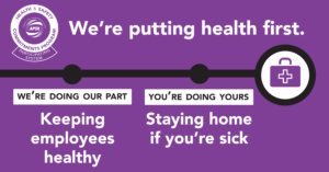 American Public Transportation Association ad reads: We're putting health first. We're doing our part, keeping employees healthy. You're doing yours, staying home if you're sick.