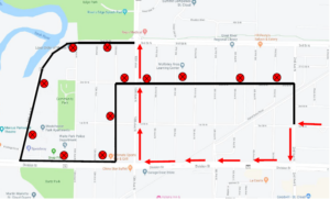 Route 1 detour and affected bus routes. This detour will start Thursday June 8 th 2023 at 11:15 AM. This detour will last until the parade is cleared. Left on 2 nd Ave N, Right on Division St, Right on 10th Ave N, Resume Route