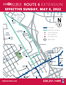 Map of the upcoming Metro Bus route 6 expansion