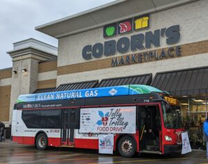 metro Bus in front of the St. Cloud Coborn's collecting food for the Jolly Trolley