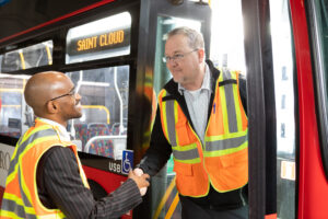 Metro Bus CEO Ryan I. Daniel greets Bus Operator