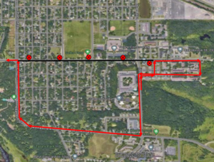 Map of Route 8 inbound detour. Beginning Monday June 3, 2024 at 5am, the route 8 inbound will be on detour due to a road closure. From 15th Ave SE and 16th St Se, right on 16th St SE, Left 16th Ave SE, Right University Dr Se, Right 19th Ave SE, Right 16th St SE, Left 15th Ave SE, Right MN Blvd (turns into Killian), Left University Dr SE, Resume route.