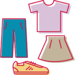 Icon showing pants, a shirt, a skirt and a shoe