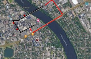 Starting Friday April 11th, multiple roads will be closed for the Earth Day events, starting at 3pm, route 9 inbound will take a right on St. Germain St. a right on Wilson Ave., right on Division St, right on 5th or 6th Ave and then resume route. There will be no temporary bus stops for this detour.