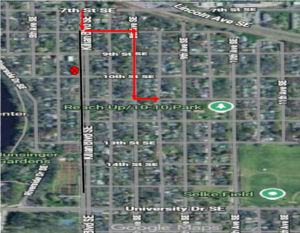 Starting September 22nd and 23rd between the hours of 8:30 a.m. and 3:00 p.m. Route 9 will be detoured due to tree/Stump removal. Buses will take a Left at 8th St SE, right on 8th Ave SE, and make a left at 11th St SE, back on route.